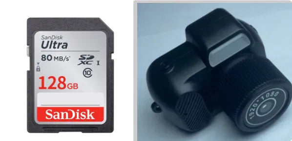 Black Y3000 model HD outdoor sports camera with 0.96-inch display screen, shown with optional memory card.