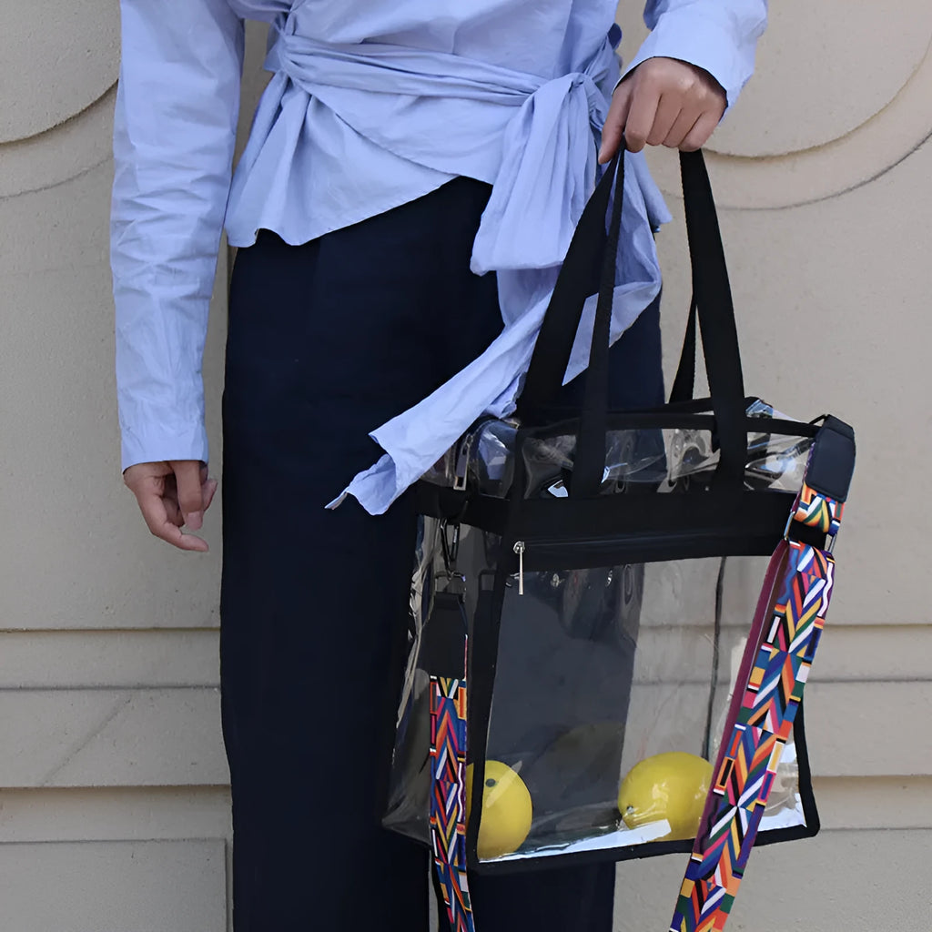 Transparent PVC women's shoulder messenger bag with front compartment and crossbody straps