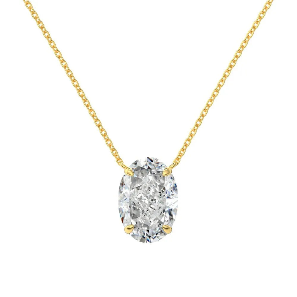 Sterling silver necklace with a geometric oval ice flower pendant in gold or platinum finish.