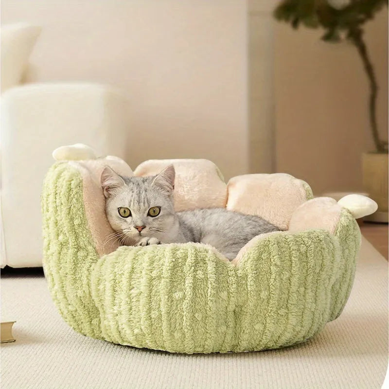 Soft purple cat litter kennel enclosure with removable cushion shown next to size comparison