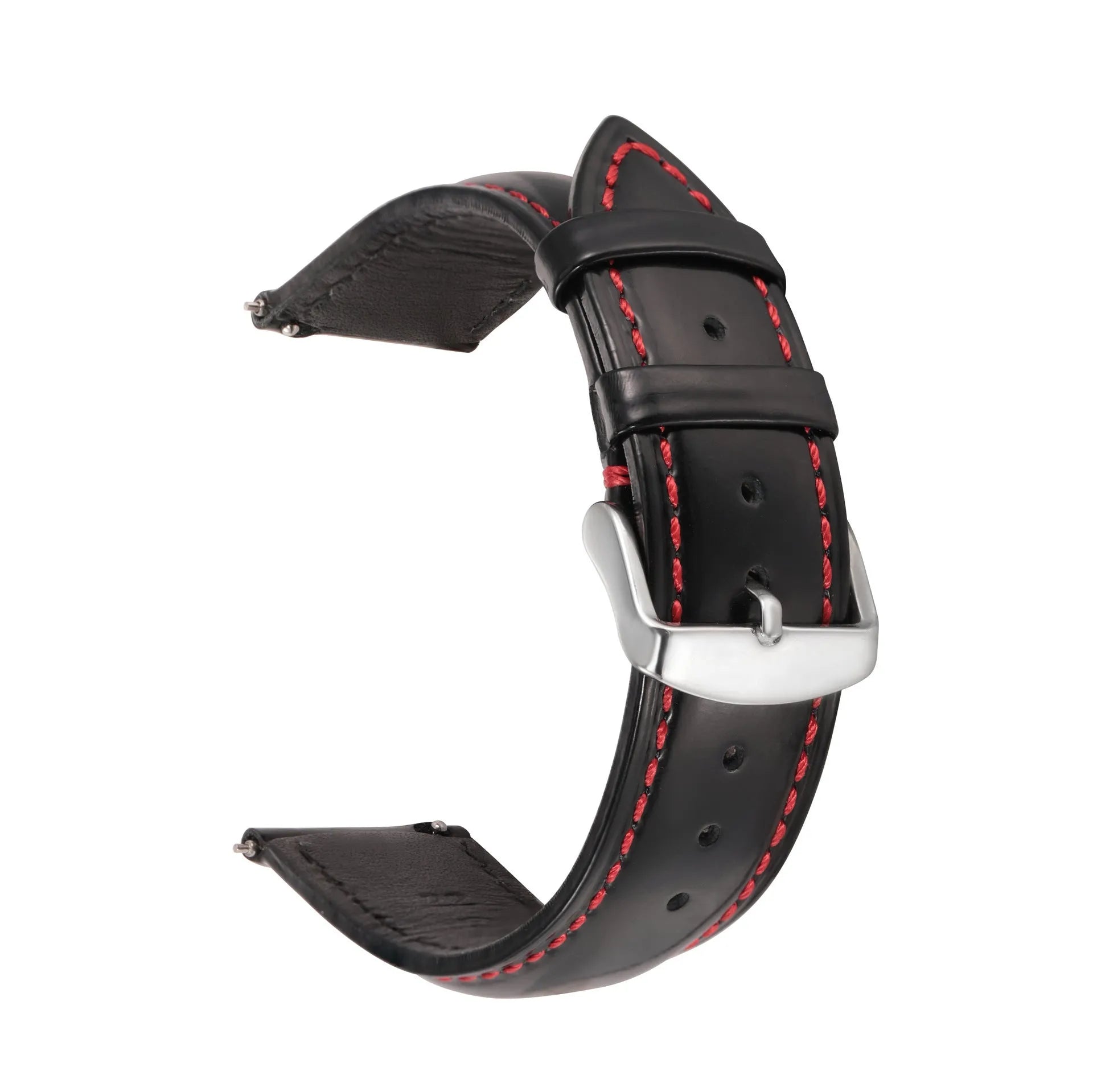 Quick release leather watch strap in bright cowhide showing colour options and width measurements