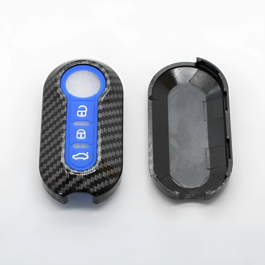 Fiat 500 carbon fibre key shell case in black, red, and dark blue colours for Boyue Ottimo Viaggio models