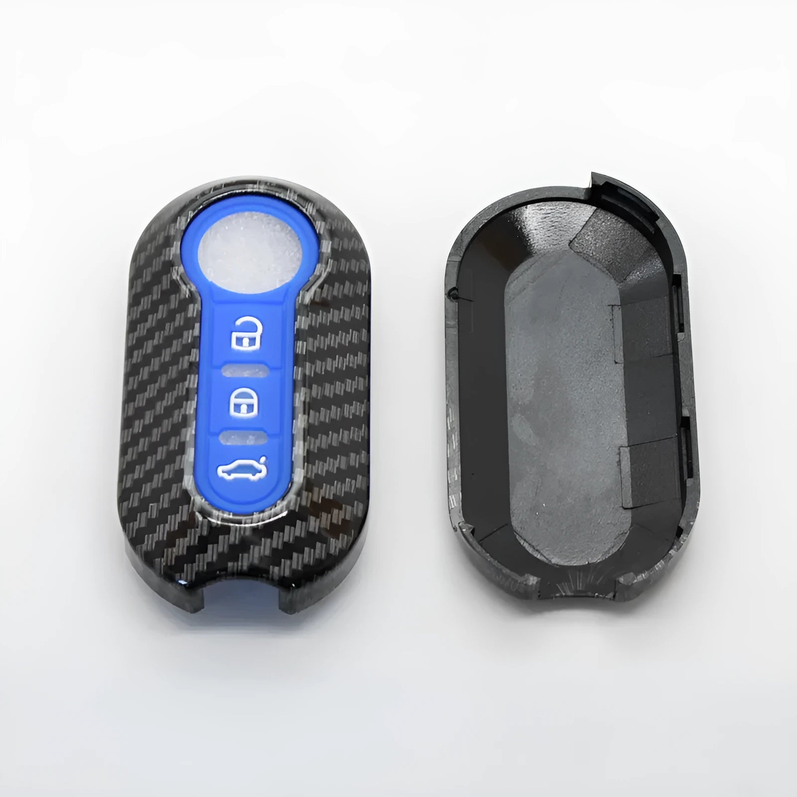 Fiat 500 carbon fibre key shell case in black, red, and dark blue colours for Boyue Ottimo Viaggio models