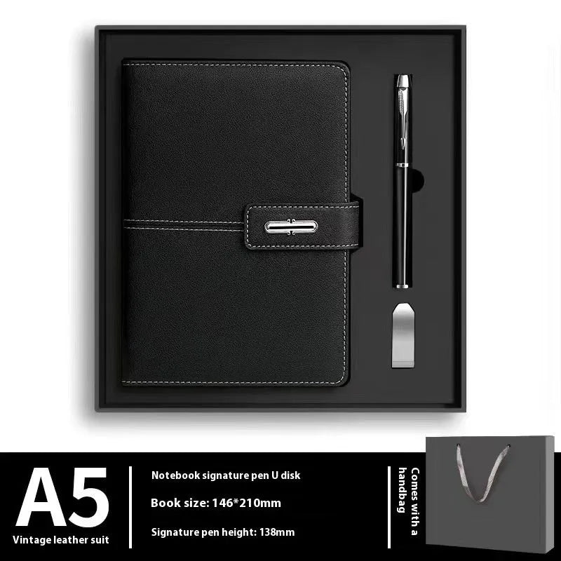 A5 PU leather notebook with wood-free paper in multiple colour options including black, red, green, blue and orange
