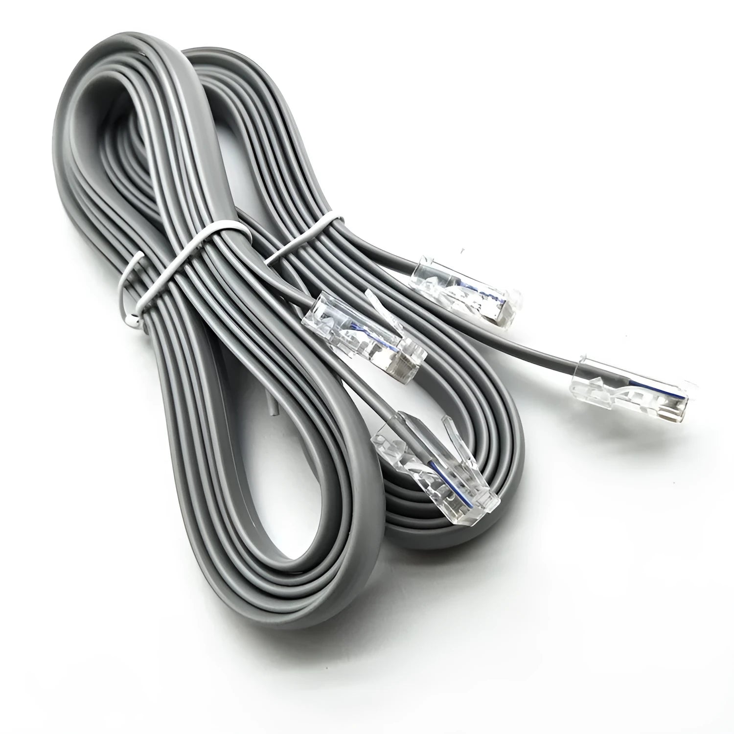 Silver grey CAT6 network cable with RJ45 connectors measuring 2 metres in length