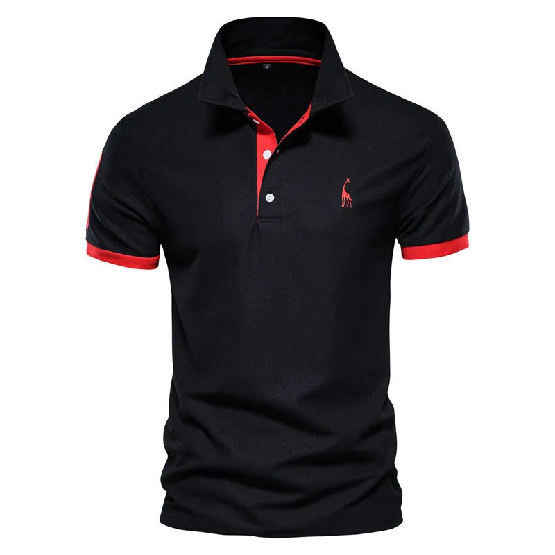 Men's slim fit short sleeve t-shirt featuring a deer embroidery design on the chest.