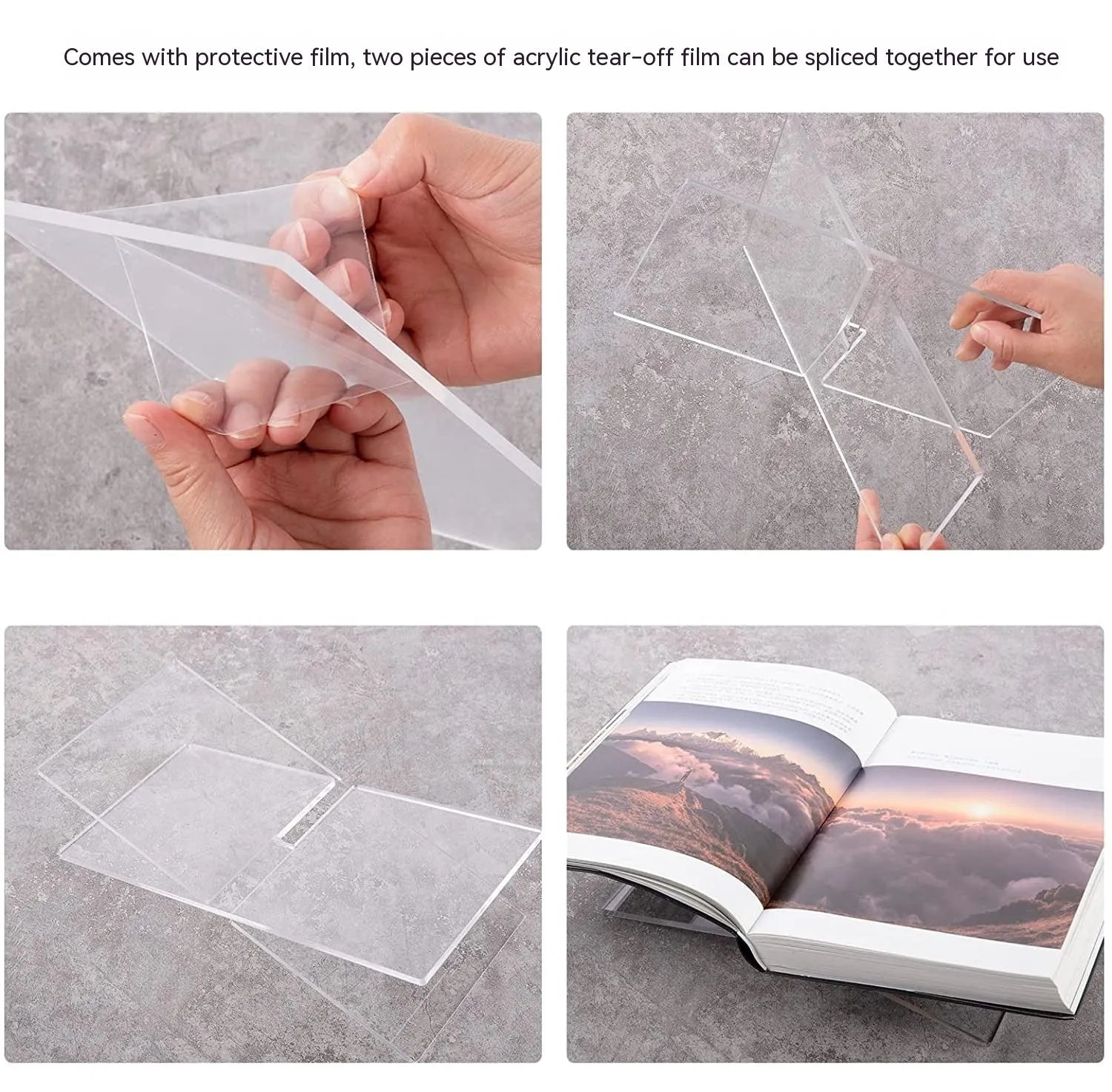 Clear acrylic X-shaped book display rack holding books upright on desktop