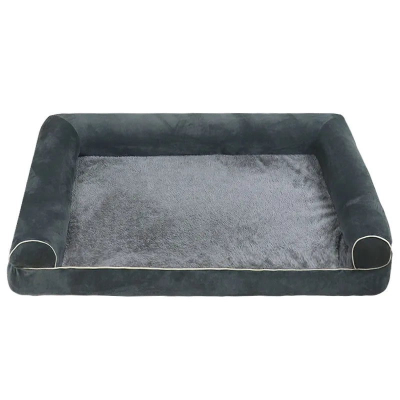 Square cloth dog bed with sponge insert, shown in dark grey colour
