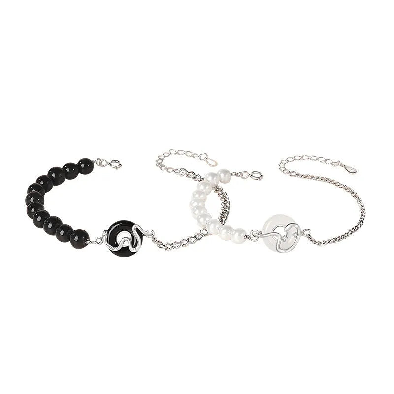 925 sterling silver couple bracelets with snake charms and safety buckle clasps
