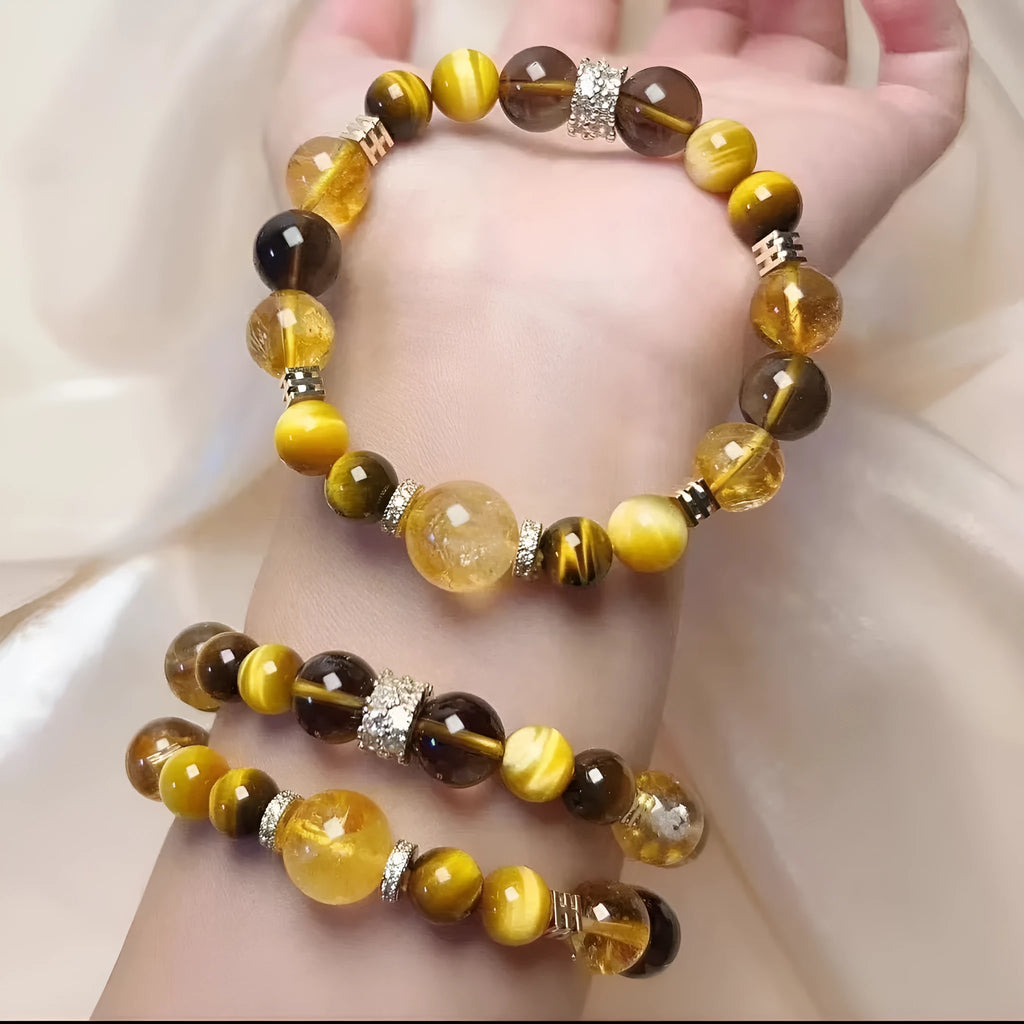 Natural yellow 10mm tower crystal string beads bracelet with manual processing and artificial crystal material