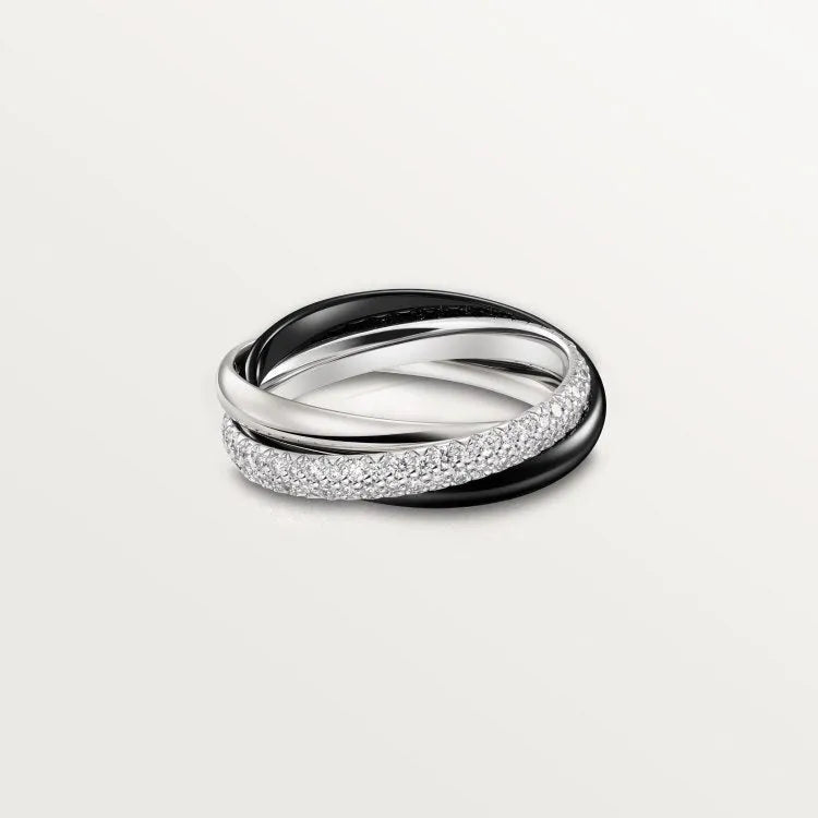 Silver couple rings with diamond designs in multiple colour combinations and geometric shapes