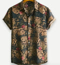 Hawaiian floral print short sleeve shirt with four-sided elastic polyester fabric