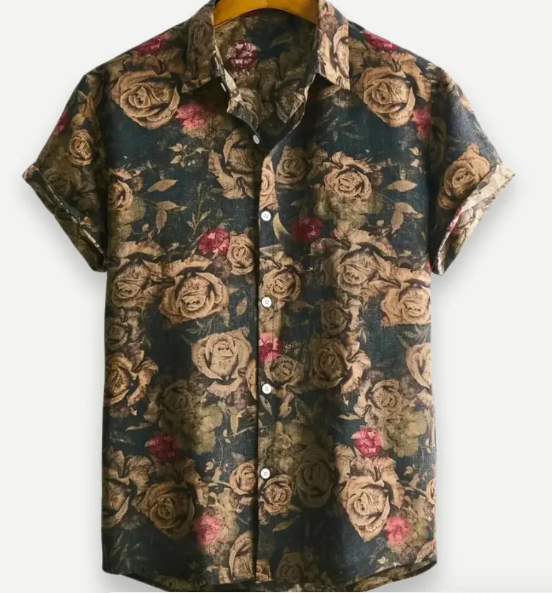 Hawaiian floral print short sleeve shirt with four-sided elastic polyester fabric