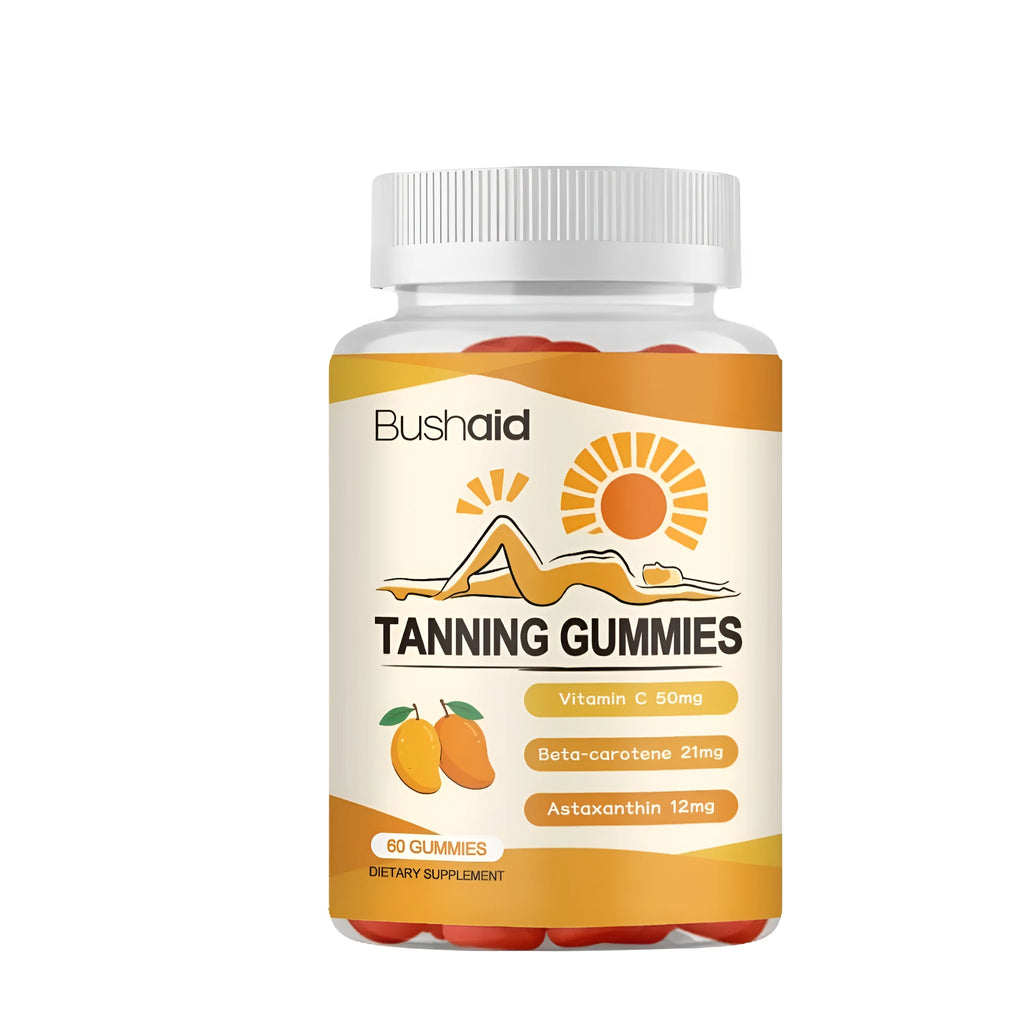 Meihei dietary supplement gummies with white caps, 60 count pack containing astaxanthin and vitamins