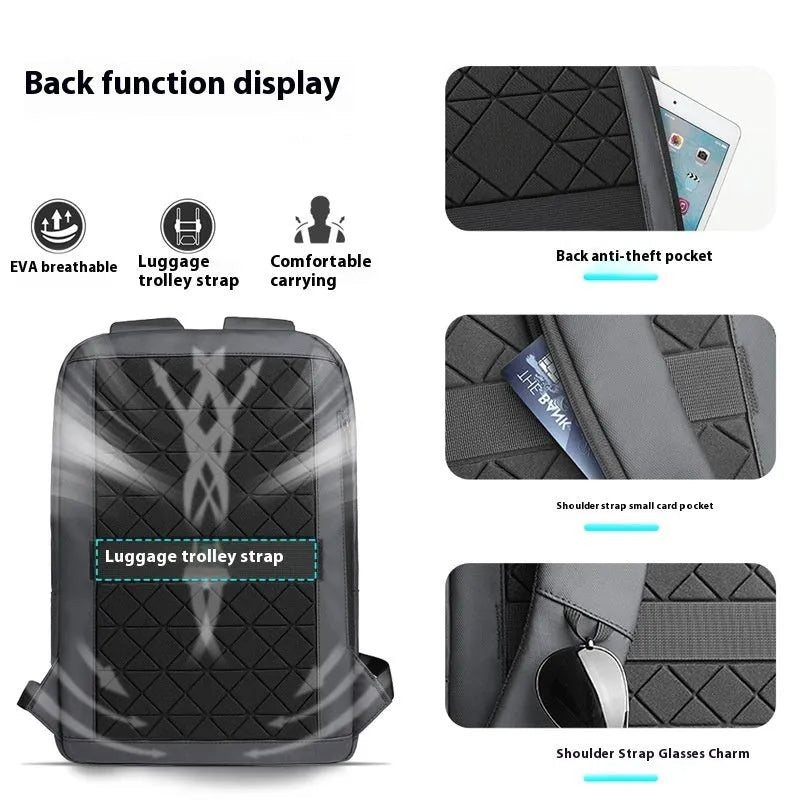 Lightweight Oxford cloth men's backpack in solid colour with sewing line detail.