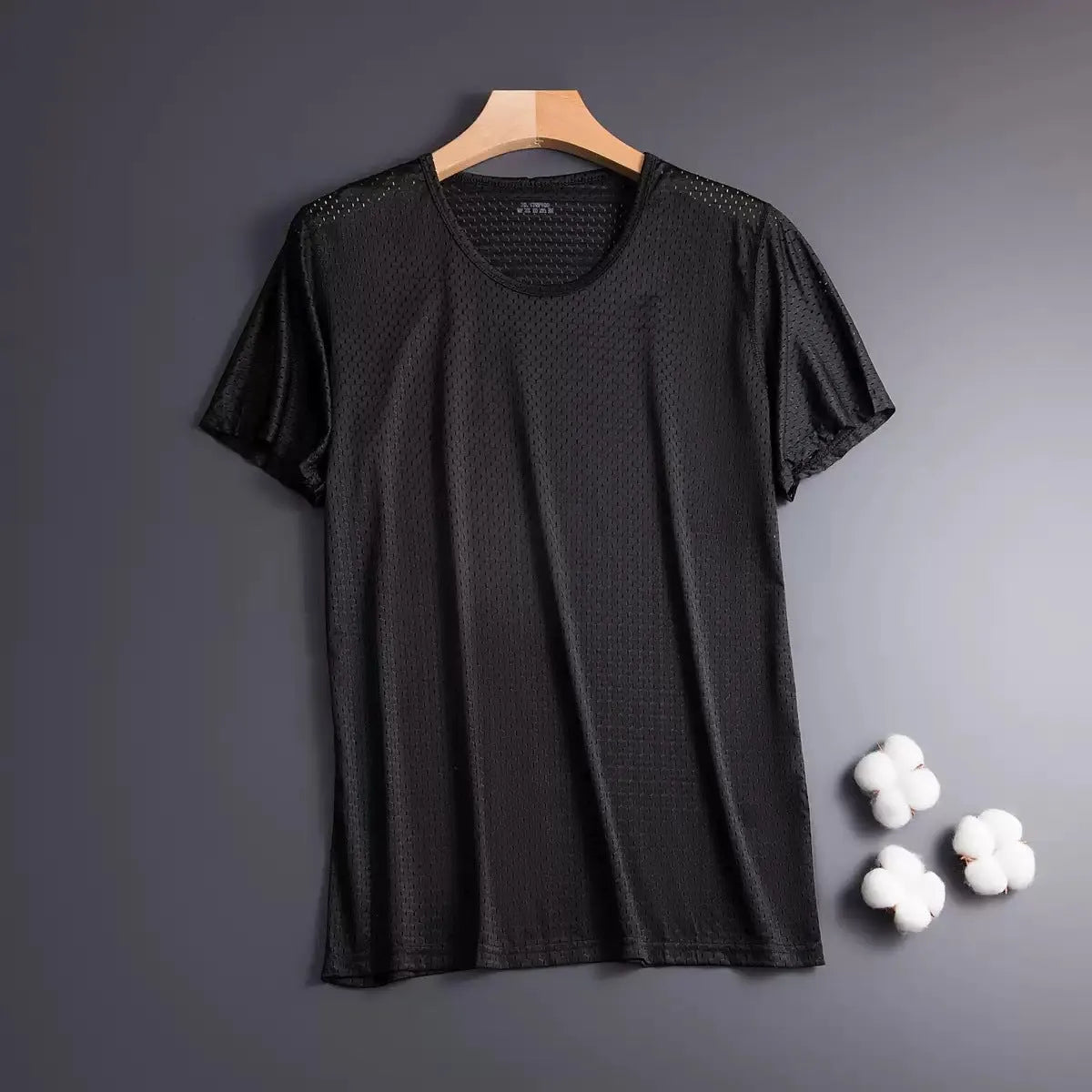 Men's ice silk short sleeve t-shirt in loose fit regular cut, shown in available colours black, white, navy blue, gray and wine red
