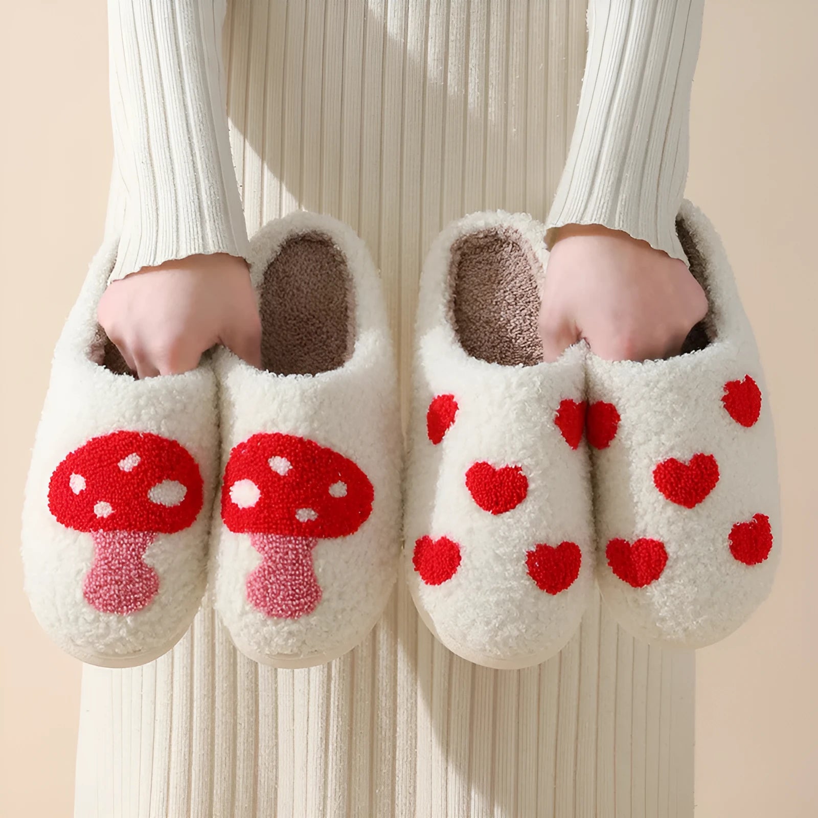 Women's plush slippers with cartoon love patterns and PVC non-slip soles