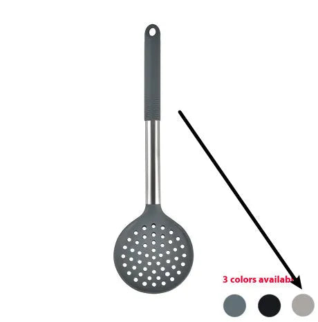 Silicone kitchen utensil set with 12 pieces including spatula, turner, ladel, and food clip in rotating storage bucket