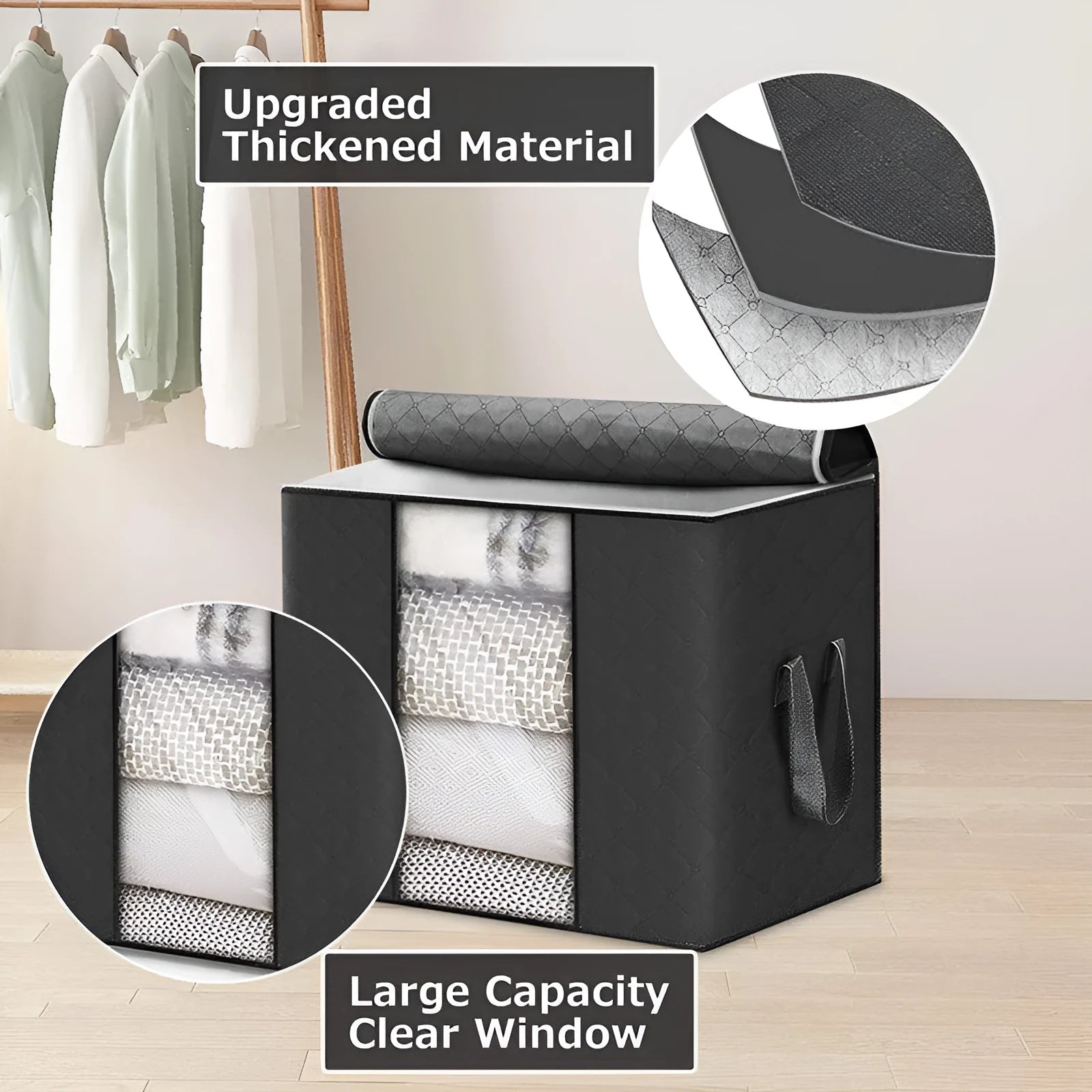 Non woven fabric quilt storage organiser bag with compression seal in beige colour