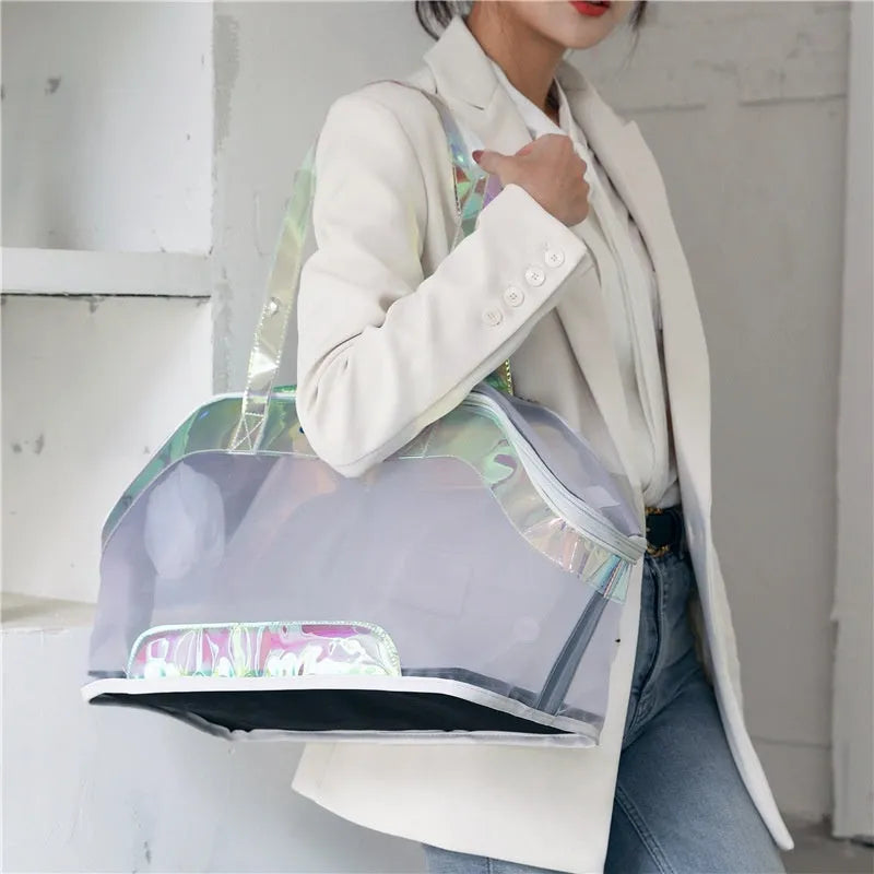 Leather cat carry bag for outdoor trips in Milan White colour.