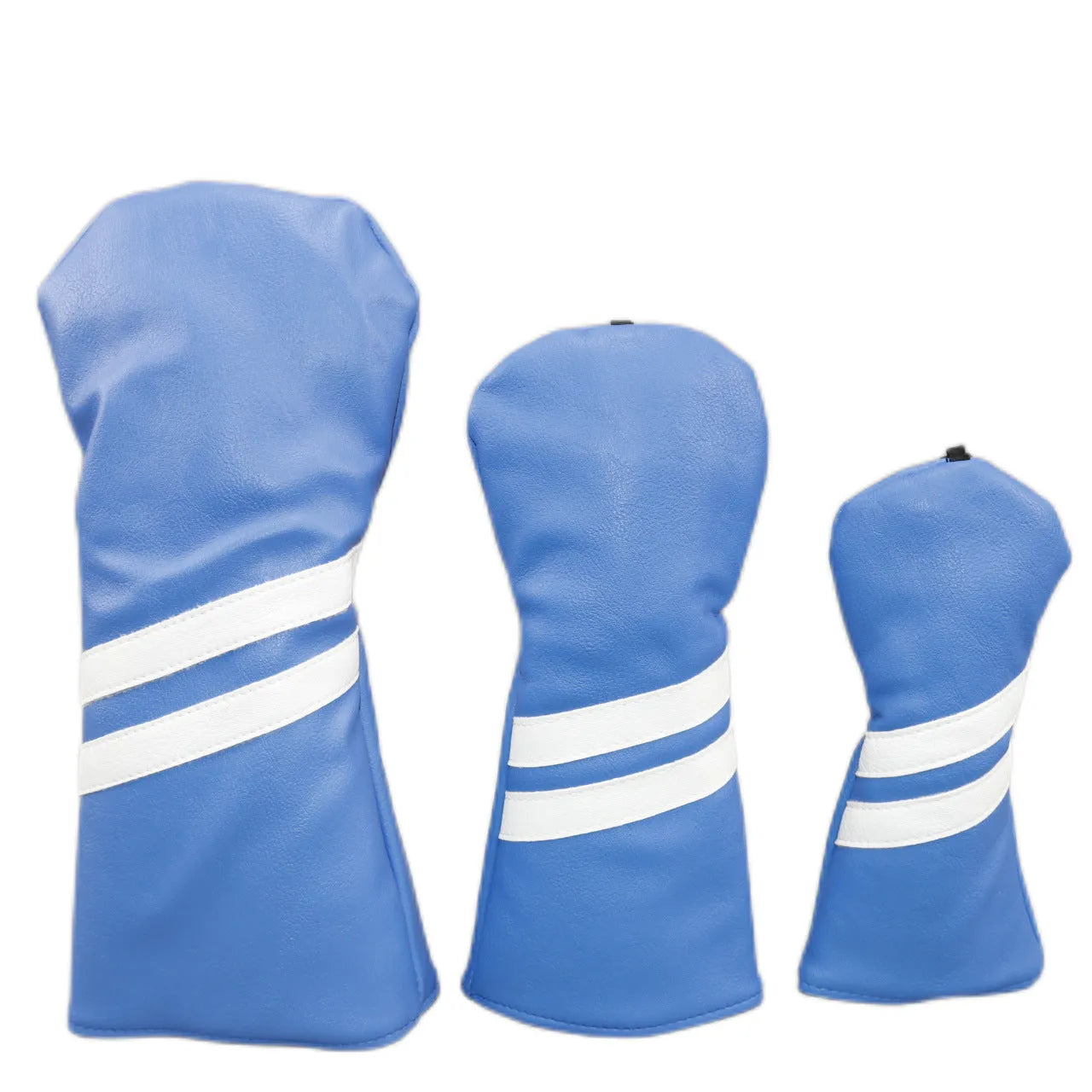 A striped golf club head cover for a driver, shown in black with white oblique stripes.
