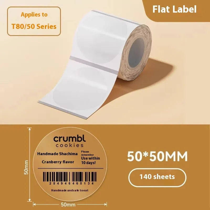 Transparent waterproof adhesive label stickers in multiple rectangular and circular sizes on thermal synthetic paper