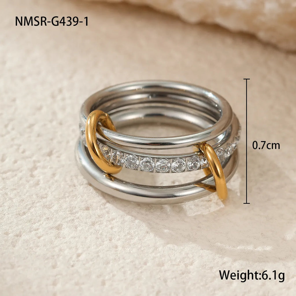 Stacked stainless steel ring set with gold plating in three colour variants