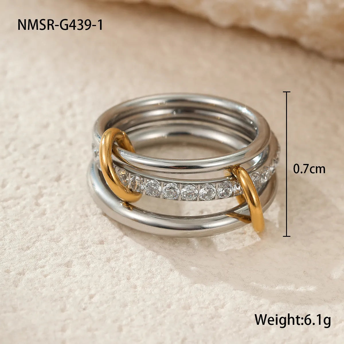 Stacked stainless steel ring set with gold plating in three colour variants