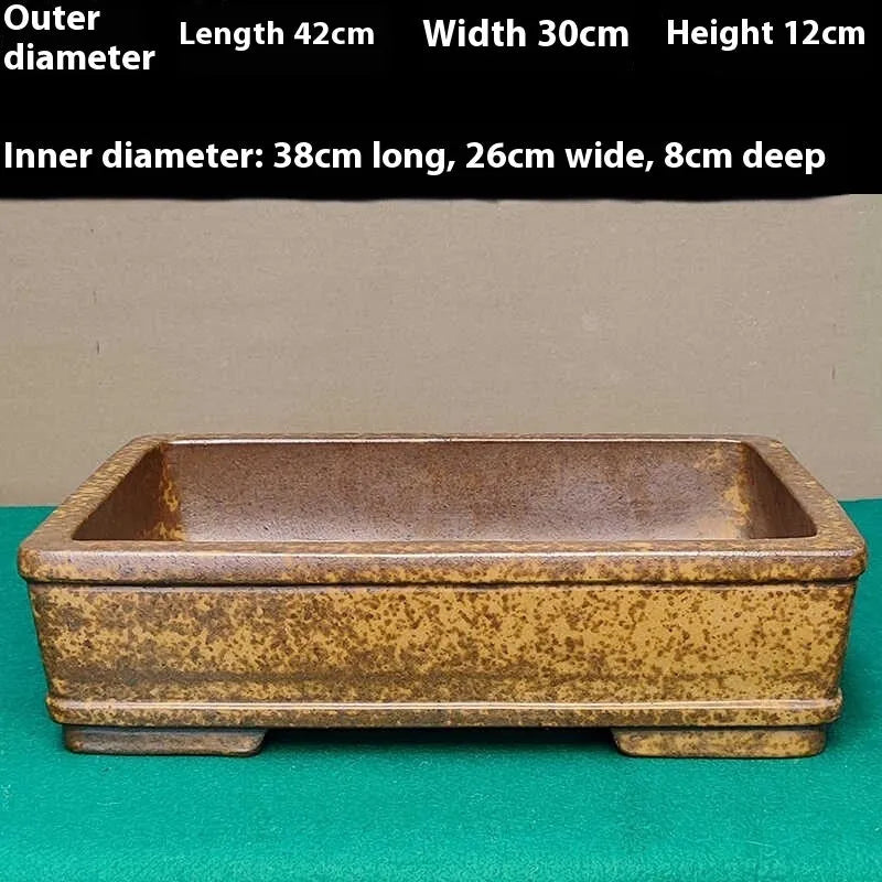 Straight shallow rectangular Yixing Zisha flowerpot made from purple sand clay