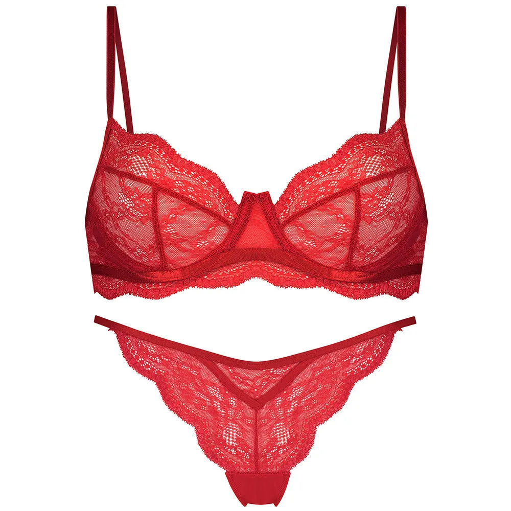 Women's French bikini set in nylon with fixed double-shoulder straps available in black red and green