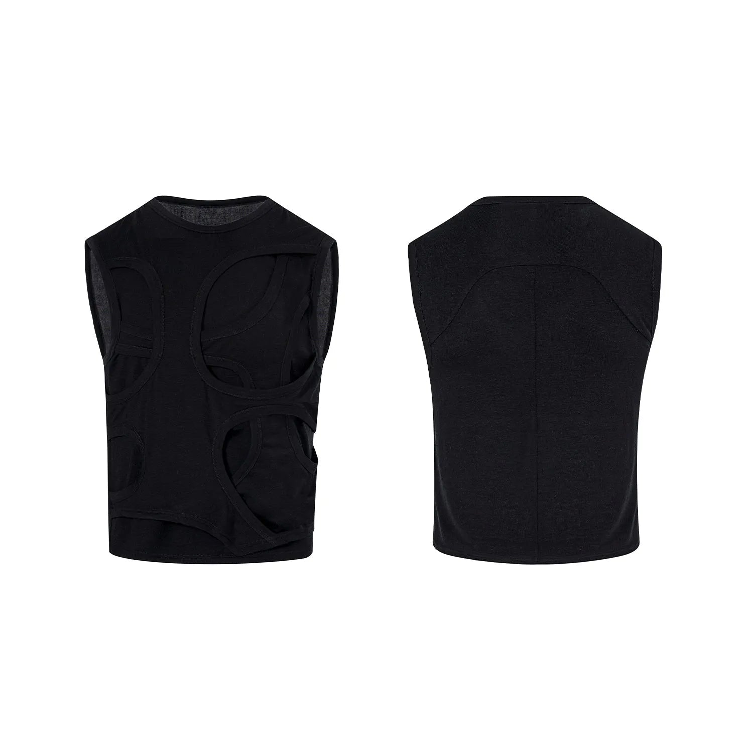 Men's solid colour lyocell vest with round neck collar on a grey background.