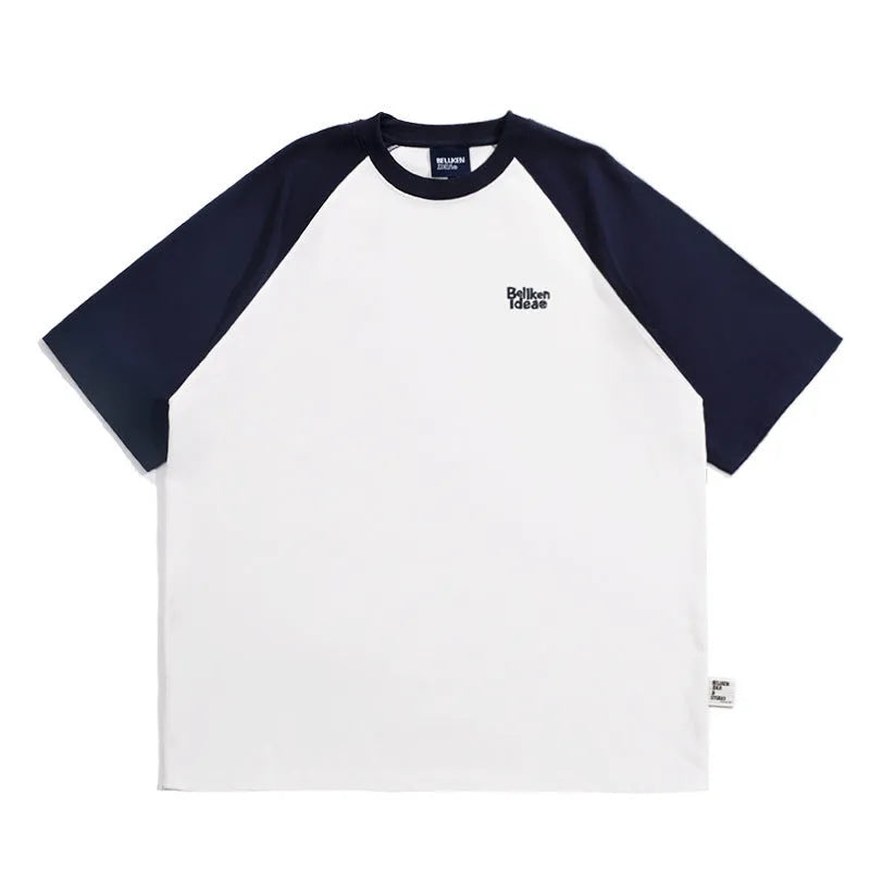 Men's blue casual raglan sleeve T-shirt with loose fit and pullover style