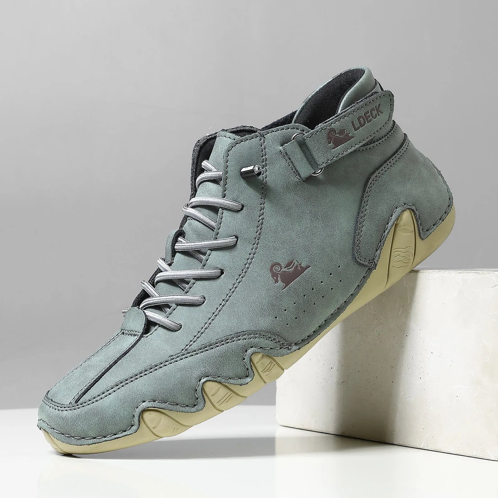 Men's Octopus high top shoes in khaki, grey, or black with rubber sole and microfiber upper
