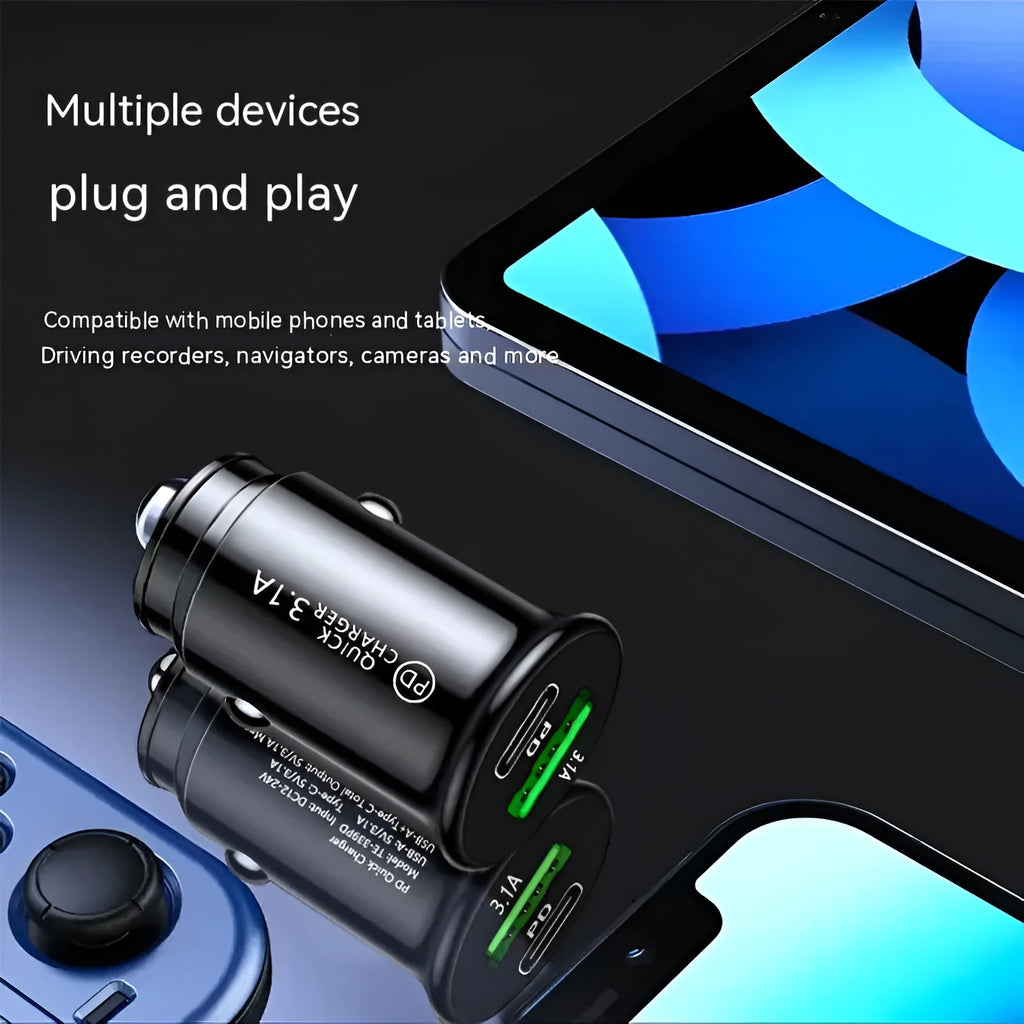 Black and white dual USB port car charger for vehicle 12V sockets