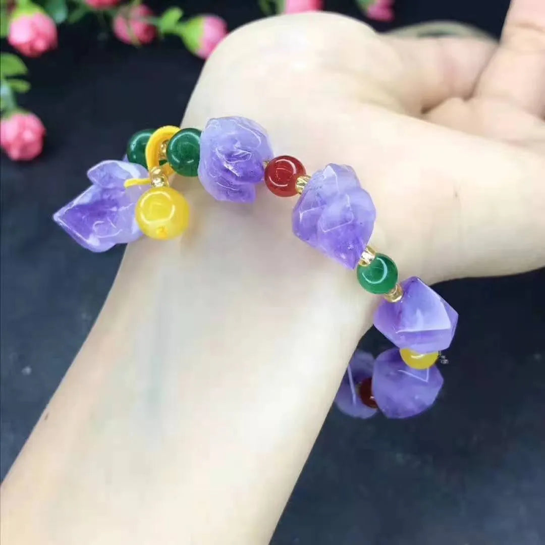 Natural shaped amethyst bracelet with fu character element for women's jewellery