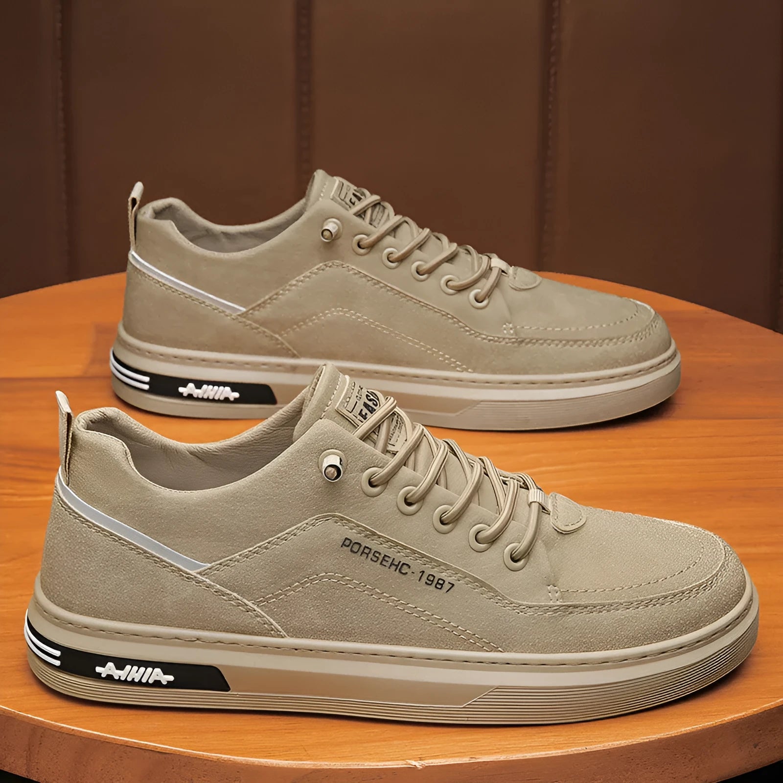 Men's waterproof casual work shoes with non-slip rubber soles in black, grey, or khaki colours