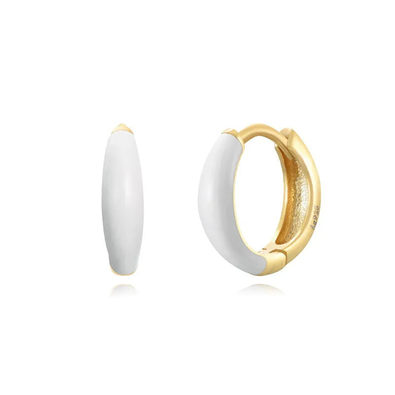 Geometric U-shaped silver earrings with an oval epoxy resin centre in a choice of seven colours.