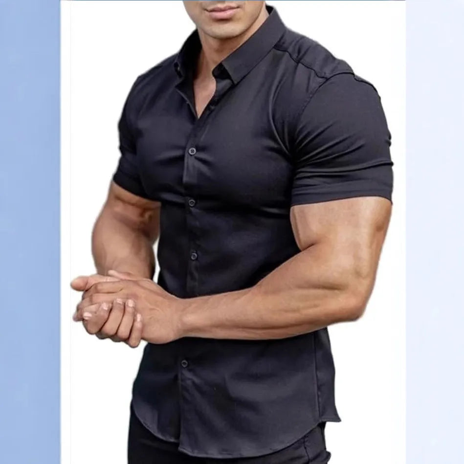 Men's short sleeve printed casual shirt in cardigan style with collar, available in multiple colours