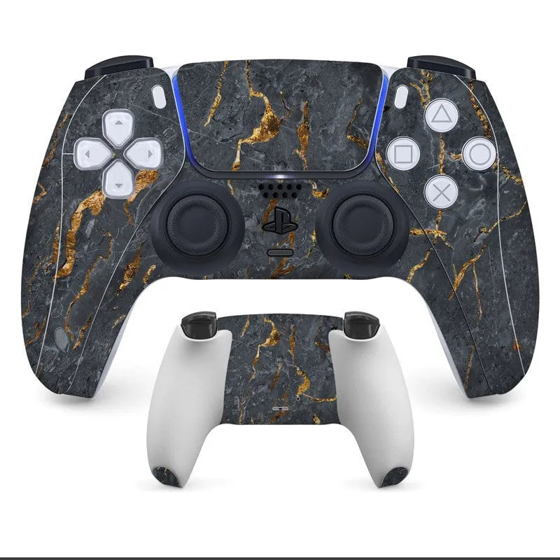 Set of micro-frosted PVC protective stickers for PS5 controller, front and back.