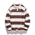 Hong Kong style striped polo shirt sweater with sweater lapel in pearl cotton fabric