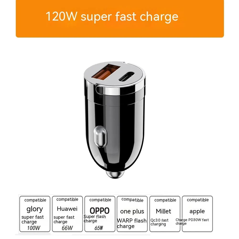 Black zinc alloy car charger compact design for vehicle USB charging