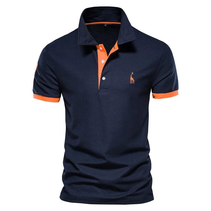 Men's slim fit short sleeve t-shirt featuring a deer embroidery design on the chest.