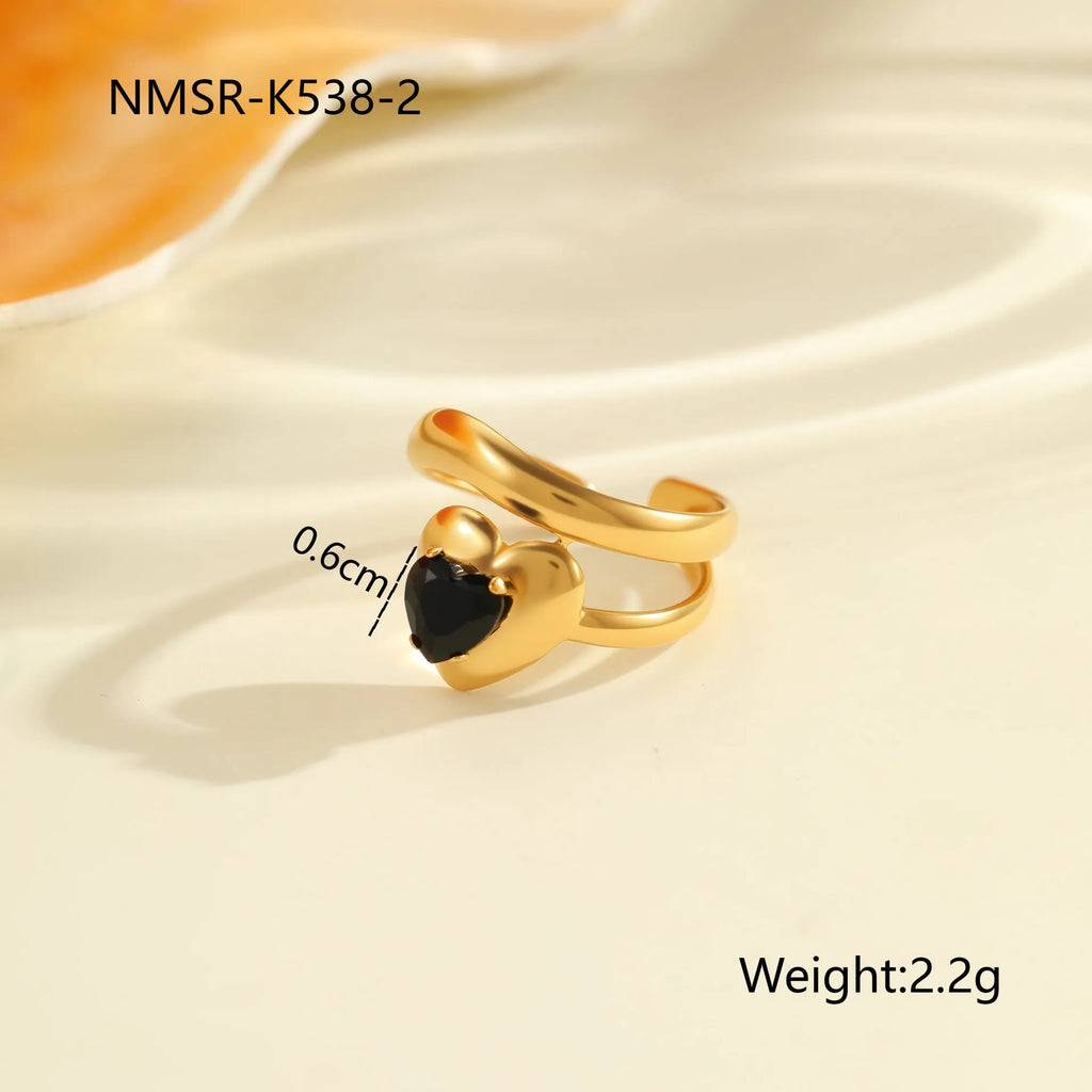 Geometric zircon ring with open mouth adjustable design in stainless steel
