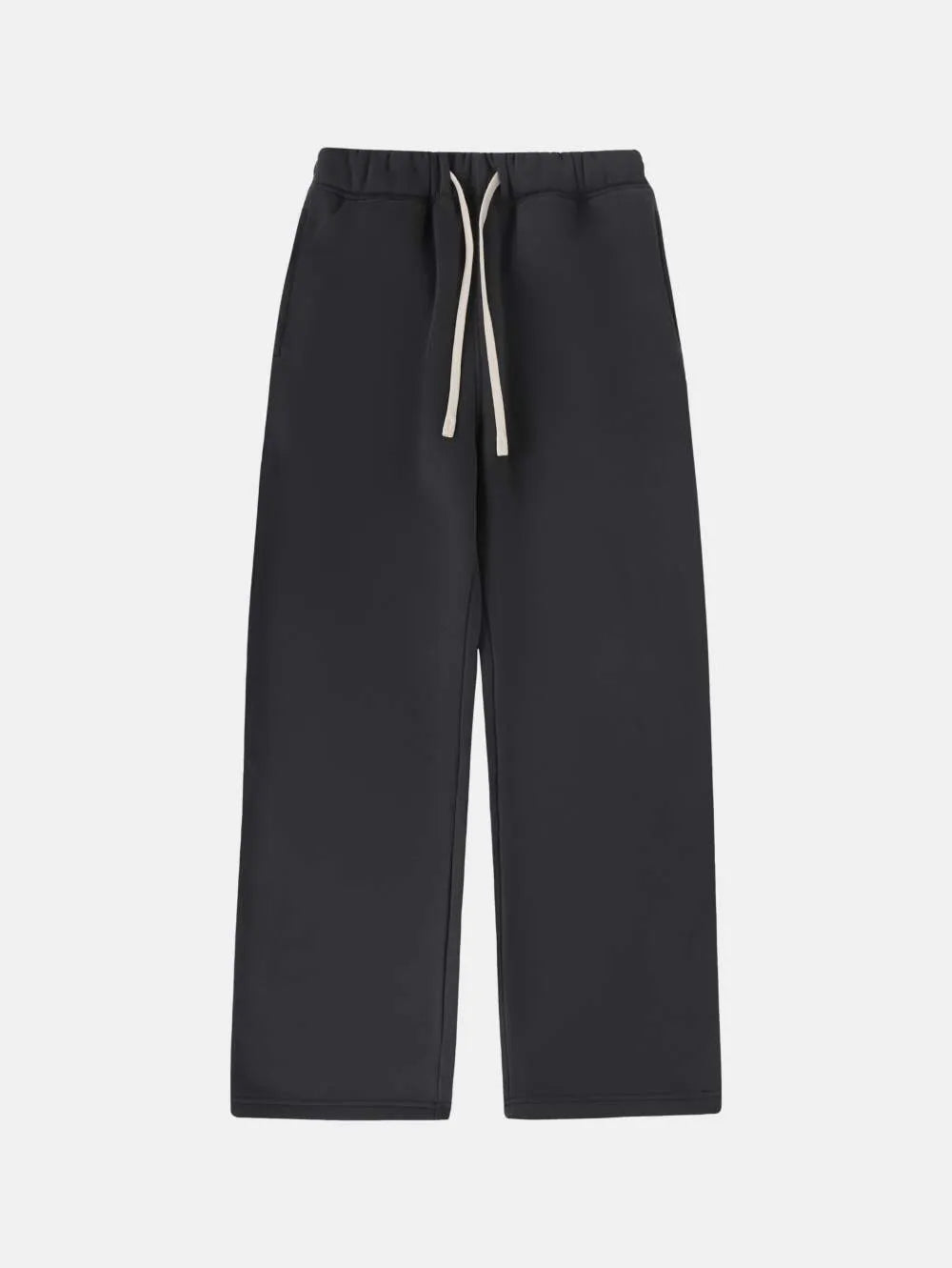 Men's grey fleece-lined sweatpants with elastic drawstring waistband and loose fit design