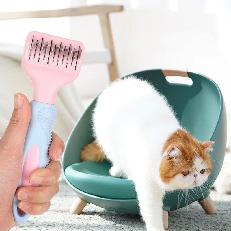 Stainless steel pet grooming comb with knot knife and brush pins for dogs and cats