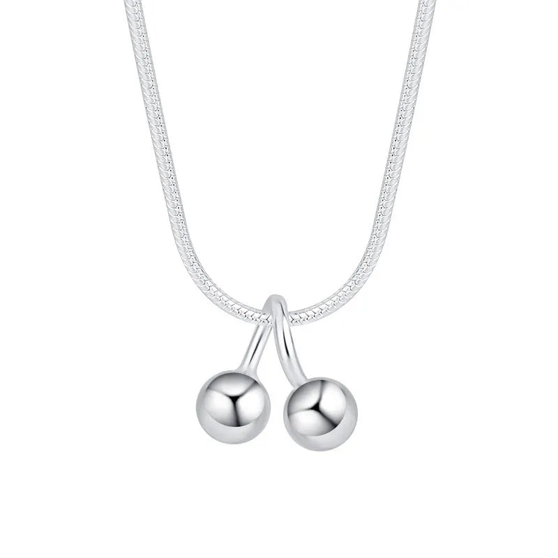 S925 silver cherry necklace with adjustable snake bone chain, Korean style pendant.