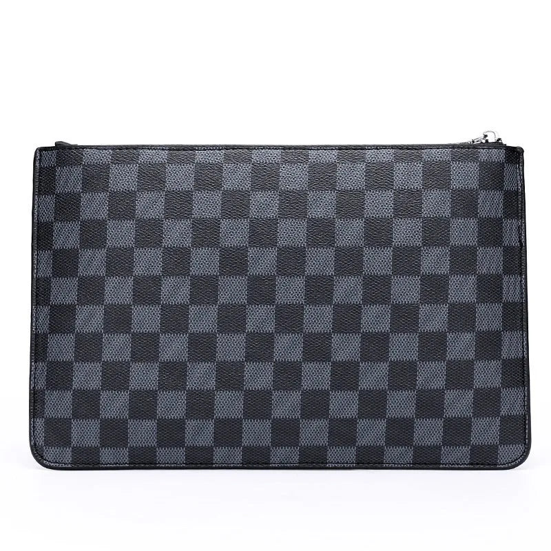 Men's soft PU leather clutch wallet with card slots in plaid or sheepskin design