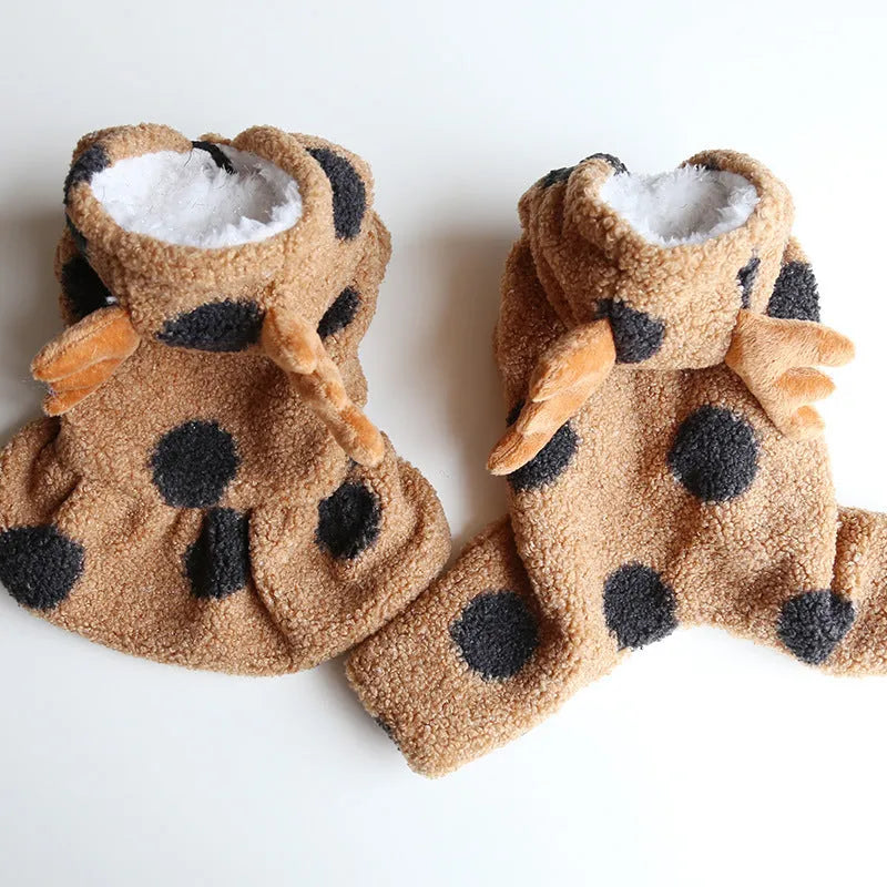 Polka dot elk couple pet clothing for cats and dogs in skirt and four-leg styles