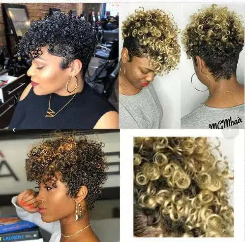 Women's short synthetic wig with simple rolls style in multiple colour options including black, brown, gold and gray