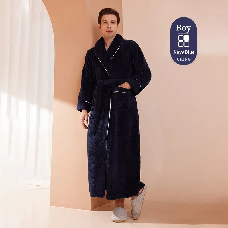 Thickened flannel couple's bathrobe set for winter in multiple colour options